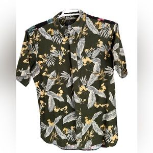All Saints Green Floral Casual Button Down Shirt